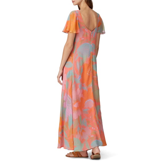 VEDA Multi Orange Printed Crepe Corazon Maxi Dress Size Medium - Picture 2 of 11
